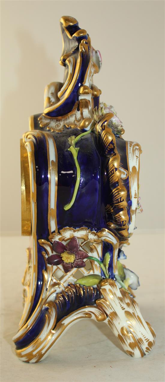 A Coalport Coalbrookdale porcelain mantel clock, height 24cm, slight losses